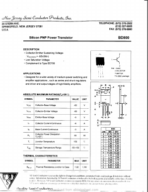 BD800 Datasheet PDF New Jersey Semiconductor