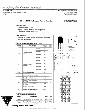 BDW83 Datasheet PDF New Jersey Semiconductor