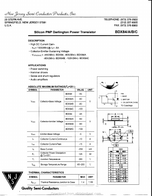 BDX84A Datasheet PDF New Jersey Semiconductor
