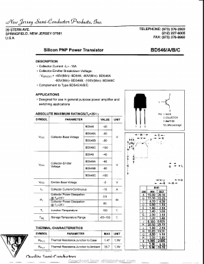 BD546A Datasheet PDF New Jersey Semiconductor