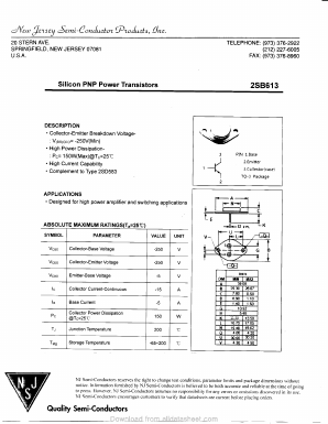2SB613 Datasheet PDF New Jersey Semiconductor