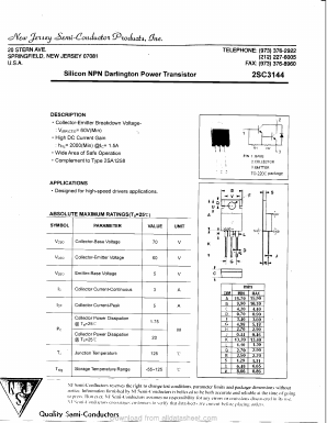 2SC3144 Datasheet PDF New Jersey Semiconductor