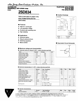 2SD834 Datasheet PDF New Jersey Semiconductor