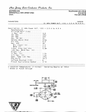 2N5838 Datasheet PDF New Jersey Semiconductor