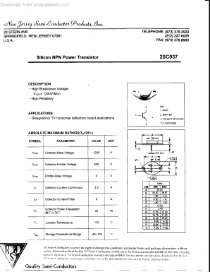 2SC937 Datasheet PDF New Jersey Semiconductor