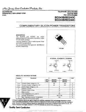 BD243C Datasheet PDF New Jersey Semiconductor