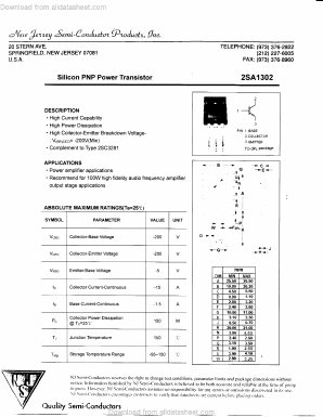 2SA1302 Datasheet PDF New Jersey Semiconductor