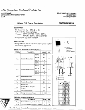 BDT82 Datasheet PDF New Jersey Semiconductor