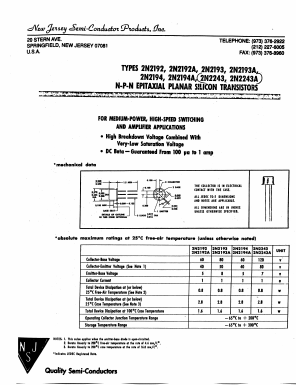 2N2193A Datasheet PDF New Jersey Semiconductor