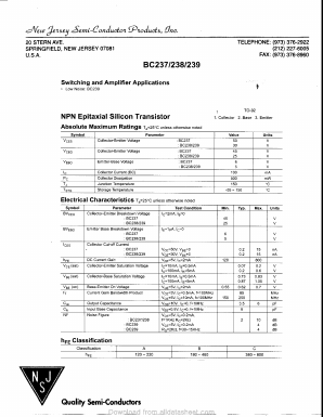 BC237 Datasheet PDF New Jersey Semiconductor