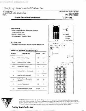 2SA1693 Datasheet PDF New Jersey Semiconductor