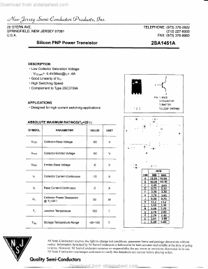 A1451A Datasheet PDF New Jersey Semiconductor