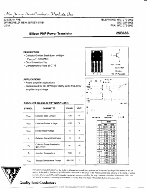 2SB686 Datasheet PDF New Jersey Semiconductor