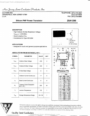 2SA1295 Datasheet PDF New Jersey Semiconductor