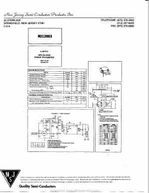 MJ12003 Datasheet PDF New Jersey Semiconductor