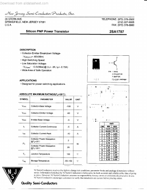 2SA1757 Datasheet PDF New Jersey Semiconductor