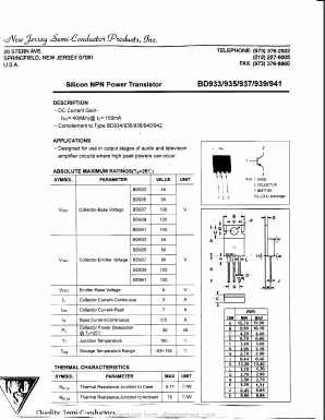 BD937 Datasheet PDF New Jersey Semiconductor