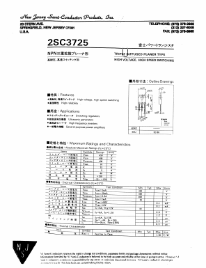 2SC3725 Datasheet PDF New Jersey Semiconductor