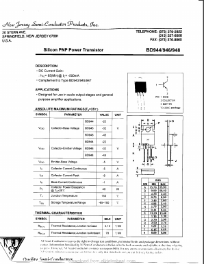 BD944 Datasheet PDF New Jersey Semiconductor
