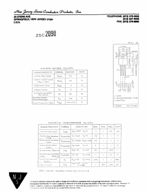 2SC2098 Datasheet PDF New Jersey Semiconductor