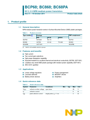 BCP68 Datasheet PDF NXP Semiconductors.