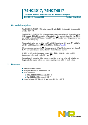 74HC4017DB Datasheet PDF NXP Semiconductors.