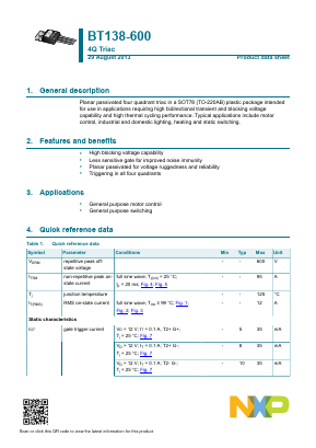 BT138-600 Datasheet PDF NXP Semiconductors.