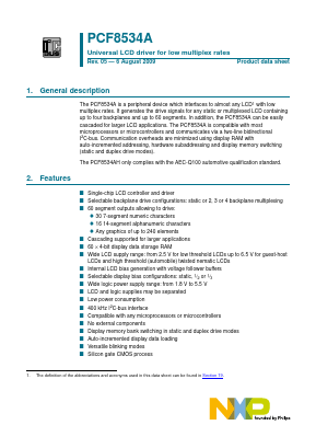 PCF8534AU Datasheet PDF NXP Semiconductors.