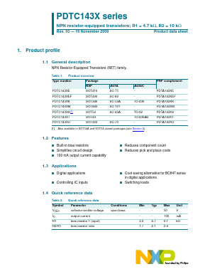 PDTC143XE Datasheet PDF NXP Semiconductors.