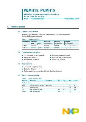 PEMH15 Datasheet PDF NXP Semiconductors.