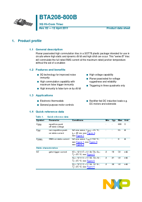 BTA208-800B Datasheet PDF NXP Semiconductors.