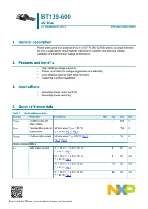 BT139-600_13 Datasheet PDF NXP Semiconductors.