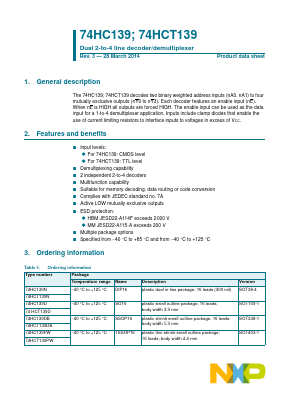 74HC139 Datasheet PDF NXP Semiconductors.