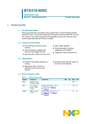 BTA316-800C_ Datasheet PDF NXP Semiconductors.