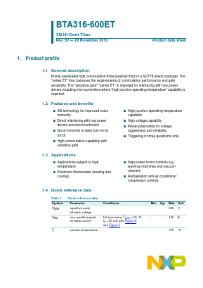 BTA316-600ET Datasheet PDF NXP Semiconductors.