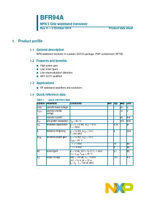 BFR94A Datasheet PDF NXP Semiconductors.