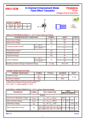 P0260EIA Datasheet PDF Niko Semiconductor