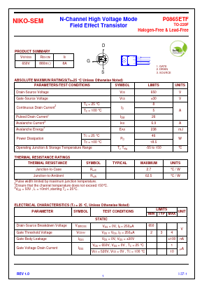 P0865ETF Datasheet PDF Niko Semiconductor