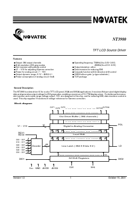 NT3980 Datasheet PDF Novatek Microelectronics