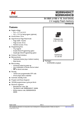 M28W640HCT70N6F Datasheet PDF Numonyx -> Micron