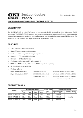 MSM5117800D Datasheet PDF Oki Electric Industry