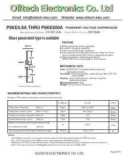 P6KE20CA Datasheet PDF Olitech Electronics Co.Ltd