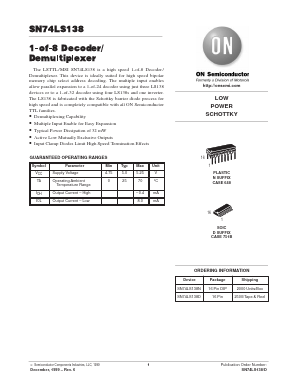 SN74LS138 Datasheet PDF ON Semiconductor