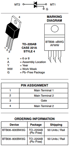 BTB08-600BW3G Datasheet PDF ON Semiconductor
