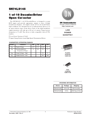 SN74LS145D Datasheet PDF ON Semiconductor