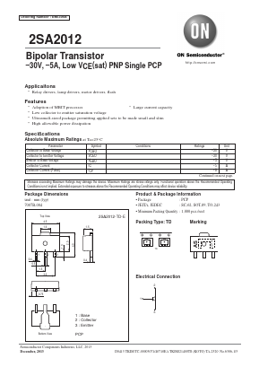 2SA2012 Datasheet PDF ON Semiconductor