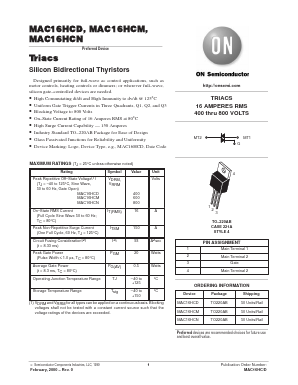 MAC16HCN Datasheet PDF ON Semiconductor