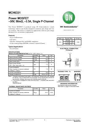 MCH6331 Datasheet PDF ON Semiconductor