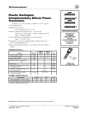 2N6038 Datasheet PDF ON Semiconductor