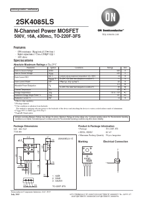 2SK4085LS Datasheet PDF ON Semiconductor